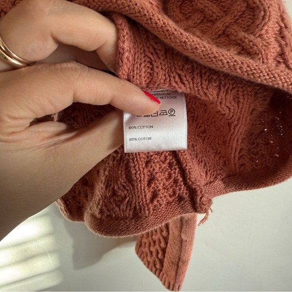 Free People- Washed Ashore Cable Knit Cardigan, Pink Mauve Size M (OVERSIZED) - Picture 10 of 10